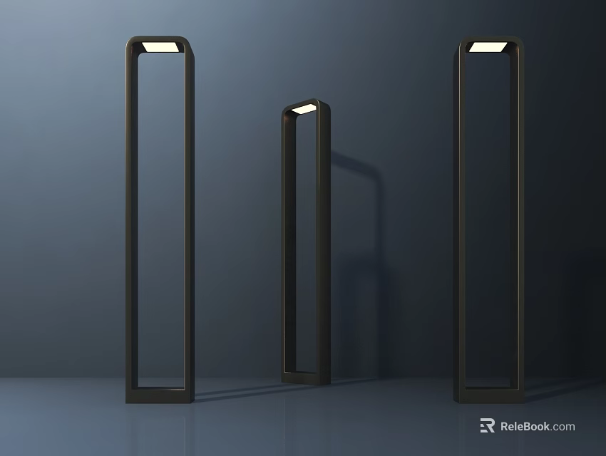 Modern Floor Lamps With Black Frame And Three Different Heights Illuminated Top 3d model 