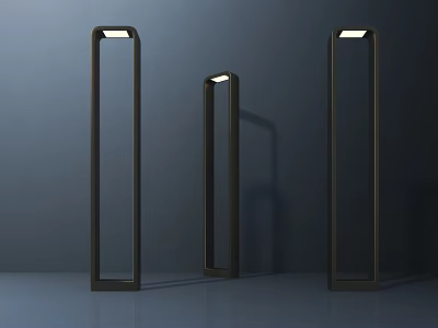 Modern Floor Lamps With Black Frame And Three Different Heights Illuminated Top 3d model