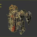 Detailed Spacecraft Mechanical Structure With Red Green Components And Thruster Parts