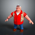 Smiling Male 3D Character With Gray Hair Red Shirt Beige Vest And Open Arms Pose