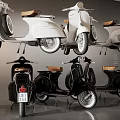 Vintage Scooter Motorcycles In White And Black With Multiple Display Views