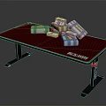 Red EXCLUSIV Table With Stacked Money Packages On Top Surface 3d model