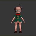 Cartoon Character In Red Plaid Hat Feather Green Shirt Bow Tie Shorts And Brown Shoes