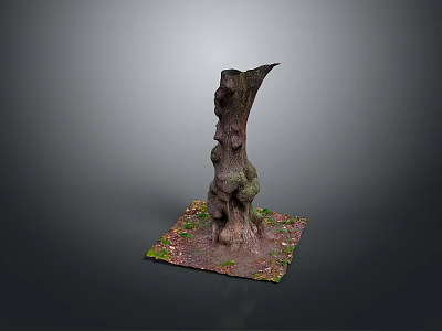 Wooden Stone Tree Stump Decorative Piece with Natural Design and Square Base 3d model