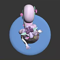 Pink Haired Girl Character With Rabbit Companion Flower Decorations And Blue Base