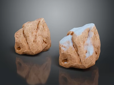 Two Natural Wood Stone Decorative Pieces With Brown And White Veined Textures 3d model
