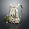 Beige Backpack With Green Frog Doll As Practical Daily Life Item 3d model