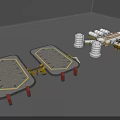 Gray Platforms Featuring Yellow Borders Red Supports White Cylindrical Structures And Mechanical Components 3d model
