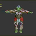 Game Character Ape Warrior In Silver Armor With Red Decorations Holding Sword And Arms Outstretched