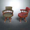 Classic Leisure Chairs with Wooden Frame Green Red Upholstered Seats Armrests and Casters