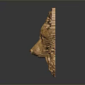 Golden Wolf Head Sculpture With Detailed Feathered Texture On Dark Background