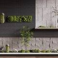 Natural Stone Feature Wall With Moss Decorations Bamboo Plants And Deer Ornaments