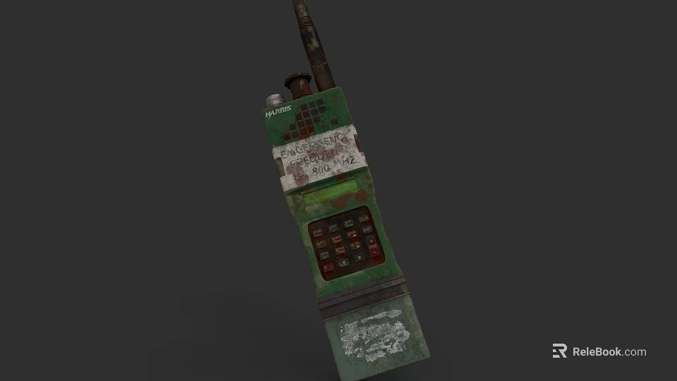 Vintage Worn Military Weapon Communication Device With Green White Surface And Antenna 3d model 