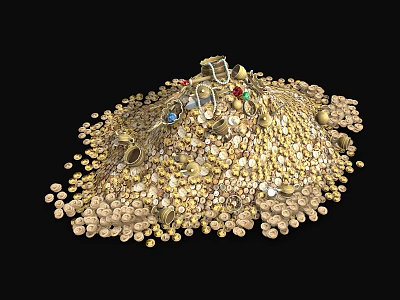 Exquisite Jewelry Pieces Placed on a Pile of Shiny Gold Coins 3d model