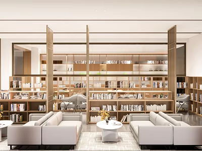 Book Art Modern Interior Design With Spacious Bookshelves Filled With Books And Sofas 3d model