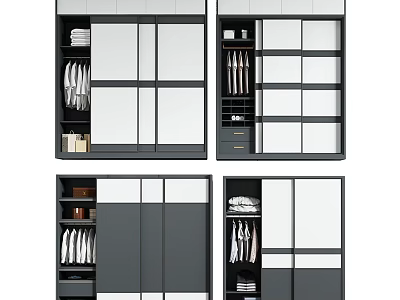 Modern Wardrobe Interior Designs With Mirror Doors Open Shelves And Storage Drawers 3d model