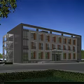 Modern Office Building Exterior Design With Large Glass Windows Wooden Frames And Landscaped Garden