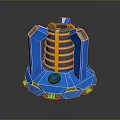 Sci Fi Mechanical Structure In Blue And Orange With Ring Design And Support Frames 3d model