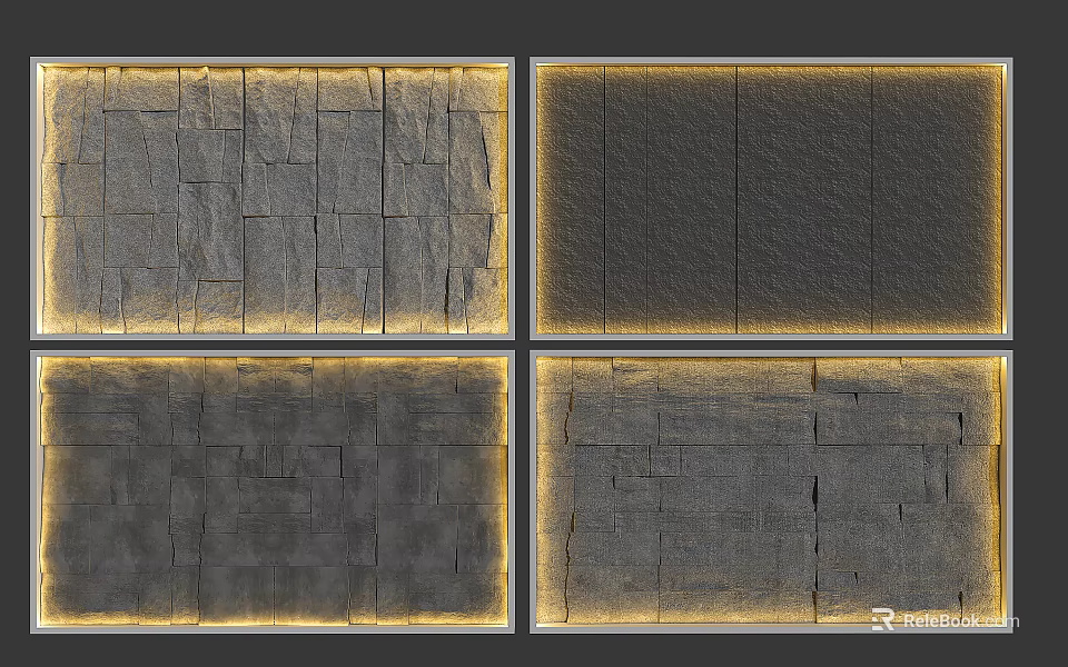 Decorative Stone Wall Design With Various Textures And Accent Lighting 3d model