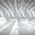 Spacious Bright Industrial Warehouse Interior With High Ceilings Metal Structure Large Windows And White Flooring