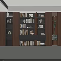 Modern Wooden Bookcase Interior With Multiple Shelves And Decorative Items 3d model