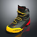 LA SPORTIVA Mountaineering Boots With Yellow Laces Red Sole And Black Upper For Outdoor Use