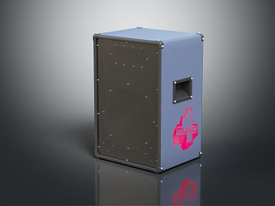 Light Blue And Black Electronic Speaker With Mesh Front Panel Square Port And Pink Logo 3d model