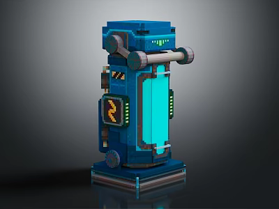Blue Mechanical Device With Digital Tech Display And Industrial Structural Frame 3d model