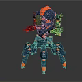 Robot Character And Biomechanical Creature Blue Red Multi Legged Structure Design 3d model