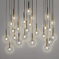 Modern Multiple Hanging Pendant Lights with Brass Frame Transparent Glass Shades and Illuminated Bulbs