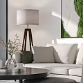 Stylish Sofa And Coffee Table Set With Throw Pillows Floor Lamp Green Curtains And Vase