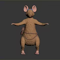 Cute Brown Mouse 3D Model with Pink Ears Blue Glasses and Brown Bag Standing Pose