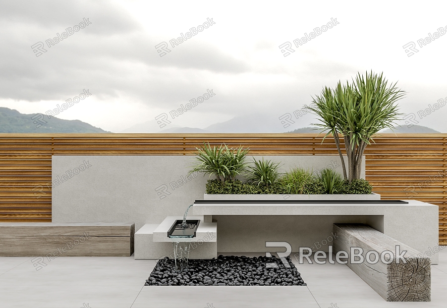 Modern landscape sketch Terrace Waterscape Courtyard Waterscape sketch model