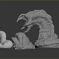 3D Rendered White Marine Animal Sculptures Featuring Seahorse Anemone And Worm