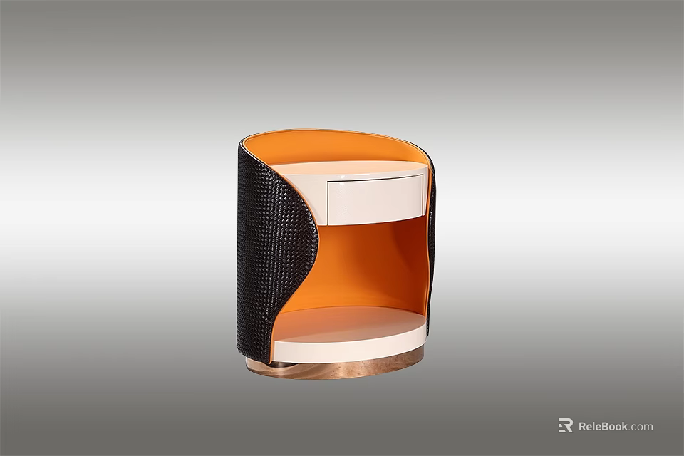 Modern Bedside Table With Black Leather Orange Accent White Shelf And Copper Base 3d model 
