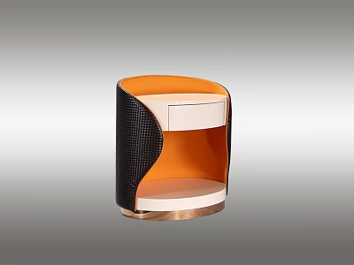 Modern Bedside Table With Black Leather Orange Accent White Shelf And Copper Base 3d model