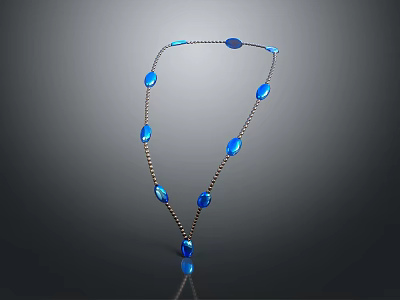 Elegant Blue Gemstone Necklace With Metallic Chain And Teardrop Pendants 3d model