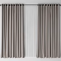 Modern Striped Gray And White Window Curtains With Sheer Layer Design 3d model