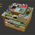 Books And Magazines Displayed On Wooden Stand With Various Stacked Types And Colorful Covers