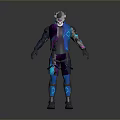 Futuristic 3D Character With Blue Purple Techwear Armor And Digital Outfit