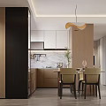 Modern Living And Dining Area Interior With Beige Sofa Coffee Table Plants And Pendant Lighting