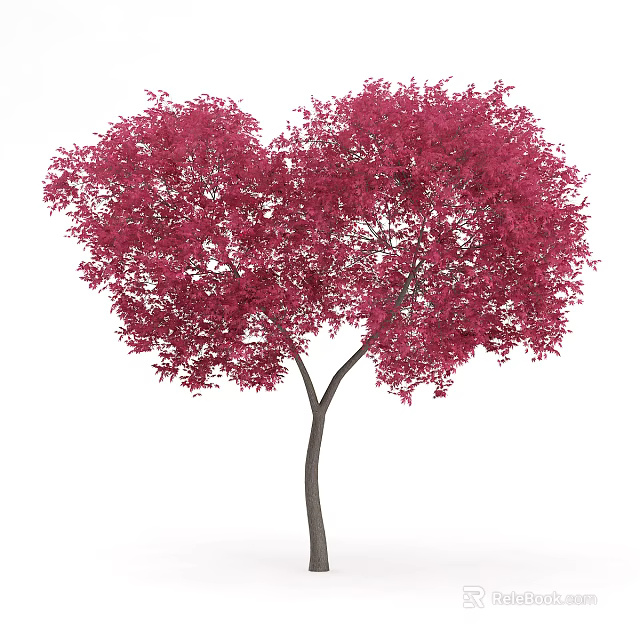 Heart Shaped Canopy Tree With Vibrant Red Leaves And Dark Trunk 3d model
