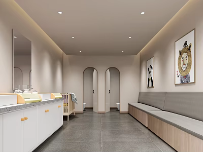 Modern Baby Care Room Interior With Sinks Bench And Artworks 3d model