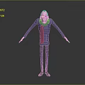 Tall Thin Cartoon Character in Blue Outfit with Open Arms and Surprised Expression