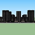 Modern High Rise Residential Complex 3D Model with Green Spaces and Pathways