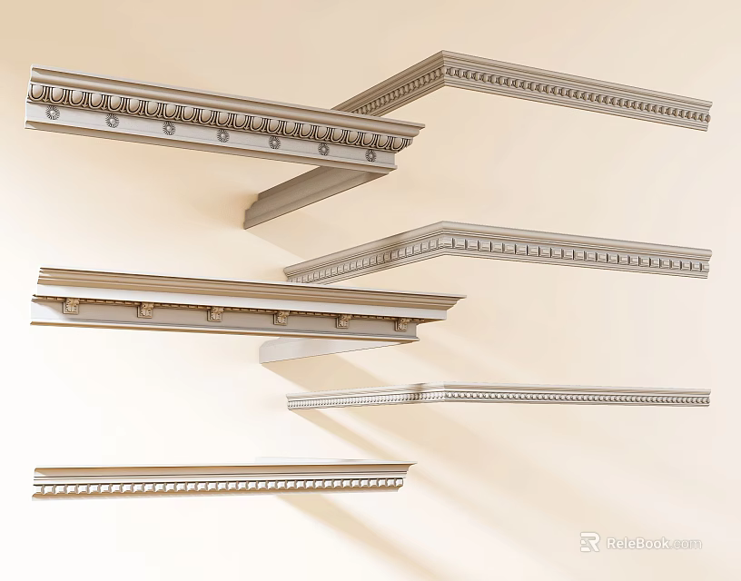 Decorative Gypsum Cornices With Various Ornate Patterns For Interior Design 3d model 