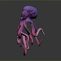 Vibrant Purple And Pink Octopus Game Movie Character With Large Eyes And Tentacles