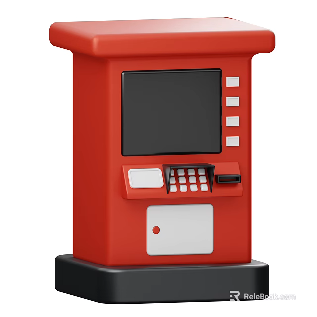 Vintage Red Decorative Ornament Set Featuring ATM Machine Style Screen Keypad And Base 3d model 