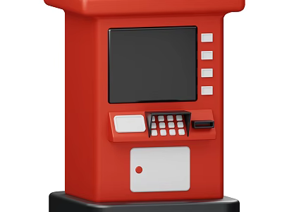 Vintage Red Decorative Ornament Set Featuring ATM Machine Style Screen Keypad And Base 3d model