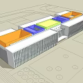 Modern Commercial Complex With Glass Curtain Wall And Sleek Linear Design